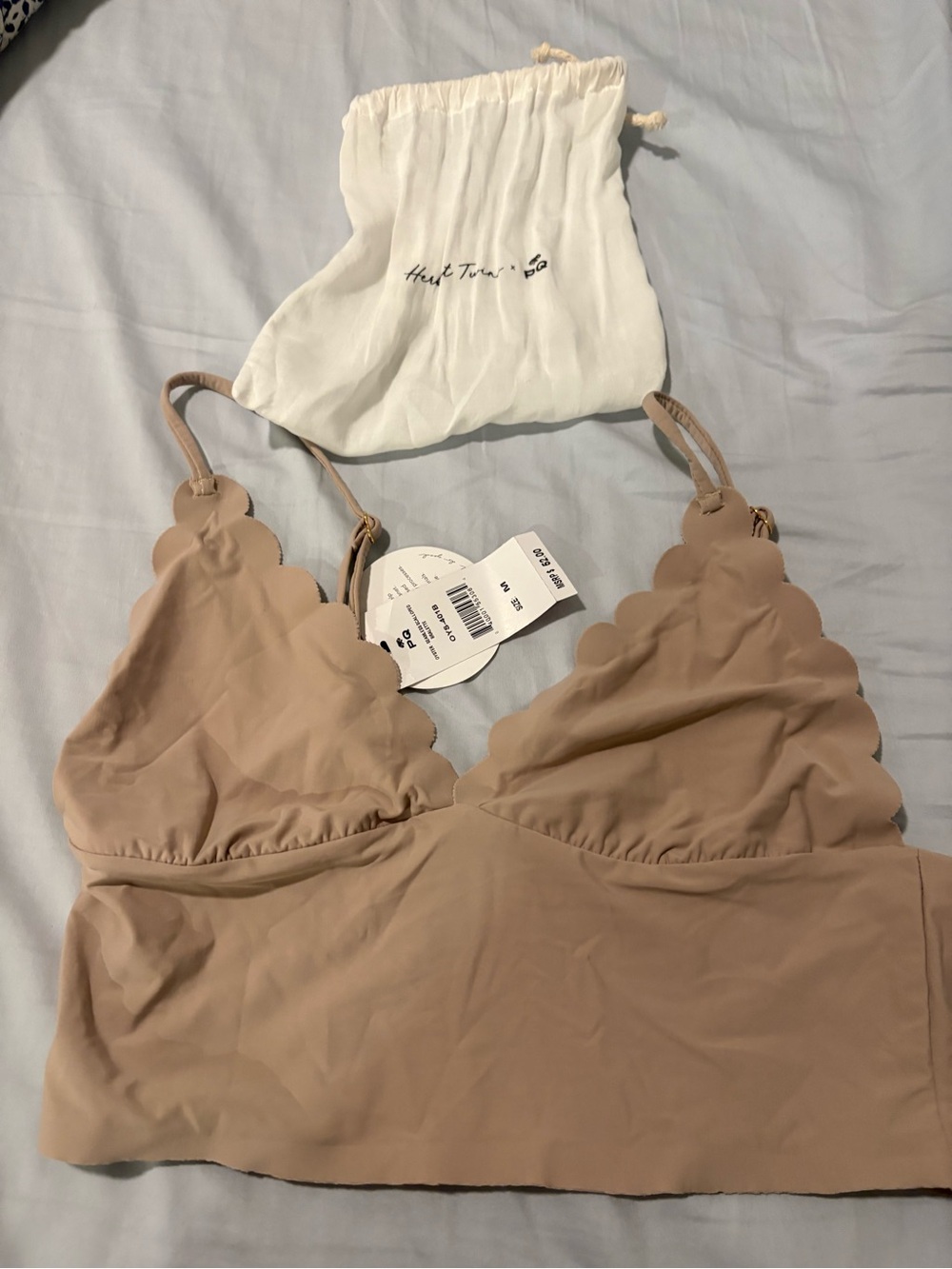 PQ Swim X Herbert Twins Scalloped Thong & Bralette Medium Beige NWT